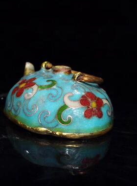 复古做旧 黄铜景泰蓝砚滴 花开富贵 砚台加水 文房用品 摆件