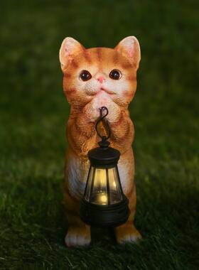 花园庭院园林动物装饰户外太阳能灯创意小猫提灯摆件