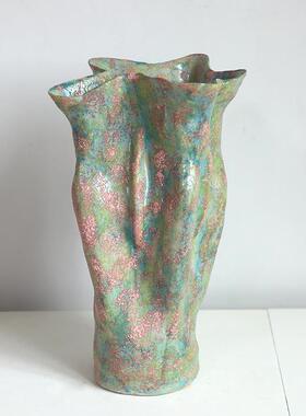中古芬顿油画风陶瓷花瓶复古大口花盆花器绿植客厅玄关装饰