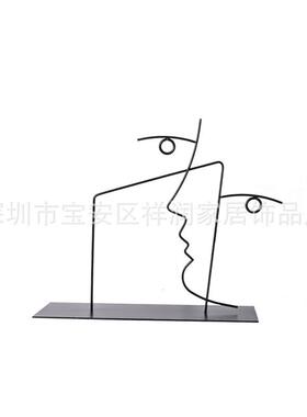 现代简约黑色金属线条男女造型摆件家居样板间书柜创意抽象装饰品