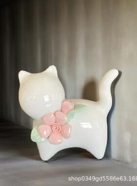 茶几装饰摆件可爱陶瓷小猫咪摆件桌面客厅茶几装饰品鱼缸盆栽微景