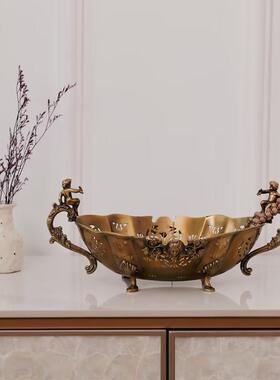 金色镂空雕花托盘法式宫廷双耳果盘黄花器罐子饰品摆件