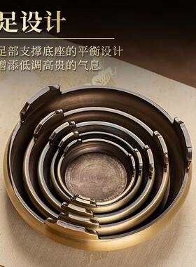 黄铜苏工圆底座三足家居客厅花瓶聚宝盆香炉铜工艺品桌面摆件托盘