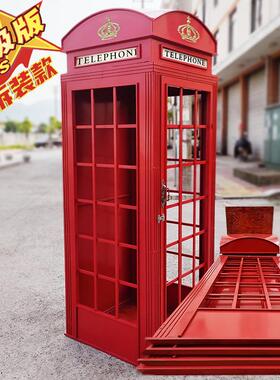 红色电话亭移动软装道具模型铁艺英伦风装饰摆件工艺品铁制