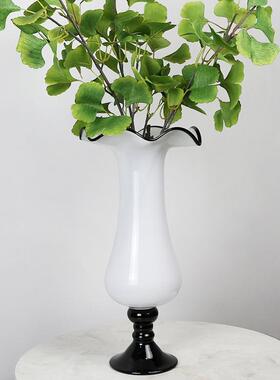 赫本风黑白中古手工玻璃风灯花瓶轻奢清新简约创意艺术插花摆件