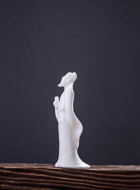 瓷人物艺术居品摆件国中风手工白瓷雕FY-056塑办公家书房客厅陶桌