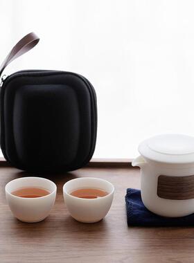 户外羊脂玉白瓷快客杯一壶三杯过滤内胆泡茶壶便携式旅行茶具logo