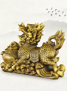 聚纯黄铜宝盆麒麟一玄对摆件铜麒麟礼品聚宝盆麒客厅关装饰办公招