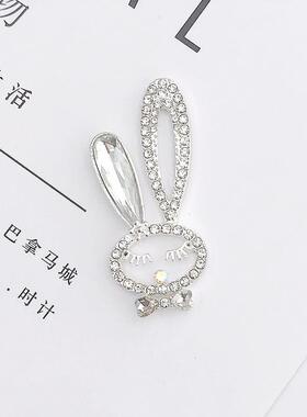 弋恋新款锌合金镶钻兔子饰品配件手工镶钻兔子头手机壳配饰
