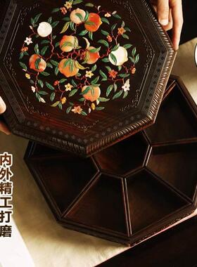 老挝大红酸枝果盒百宝镶嵌高档红木点心盒复古果盘乔迁送礼送领导