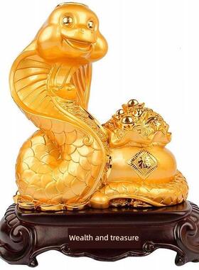 十二生肖蛇摆件招财，元宝，聚宝盆，风水财运木纹，可携S爱手工