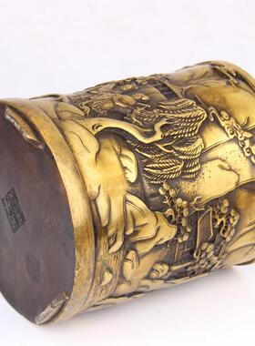 实心铜笔筒装饰铜竹笔筒龙笔筒马笔筒旧战争笔筒