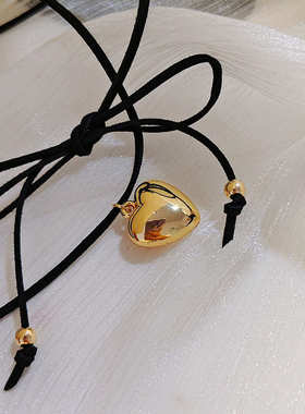 欧美跨境饰品抽拉可调节蜡线choker项饰简约个性大爱心吊坠项链