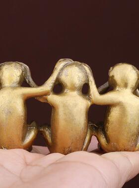 纯黄铜三不猴不说不听不看 防小人 创意铜猴子家居摆饰实心送礼
