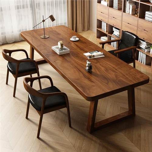 南美胡桃木高档实木大书桌椅家用书房学习桌工作台办公客厅长条桌 - 图1
