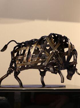 工艺品编织牛复古创意摆件家居金属装饰工艺品客厅摆件铁艺