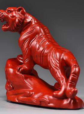 红色木头老虎摆件实木质雕刻十二生肖木制小老虎吉祥物装饰工艺品