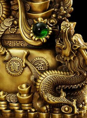 纯铜龙摆件 聚宝盆龙聚财 双龙戏珠聚宝盆十二生肖龙家居玄关摆饰