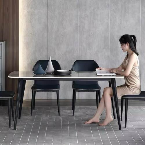 岩板餐桌小户型家用饭桌2025新款长方形客厅桌子轻奢家庭桌椅组合 - 图2