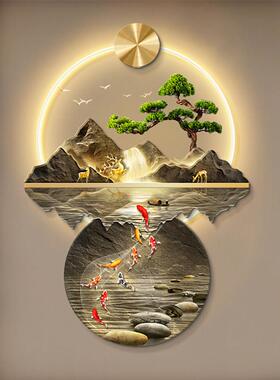 流水生财新中式玄关装饰画入户正对门壁画灯走廊过道山水高端挂画