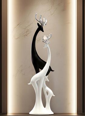 一家三口鹿入户玄关摆件高档客厅电视柜细长壁龛落地乔迁礼物软装