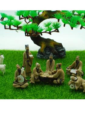 高档竹林七贤陶套瓷摆七人一优雅园林园艺件山假山盆景造景工艺石