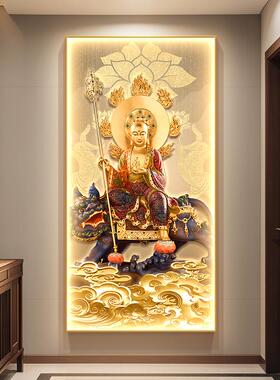 地藏王菩萨画像家用供奉结缘佛像装饰画骑谛听坐像佛堂寺庙壁画灯