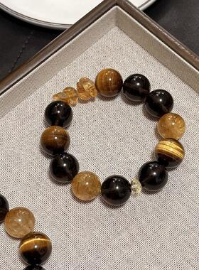 【地脉茶珀】原创天然黄虎眼黄塔晶复古气质手串小众男女款送朋友