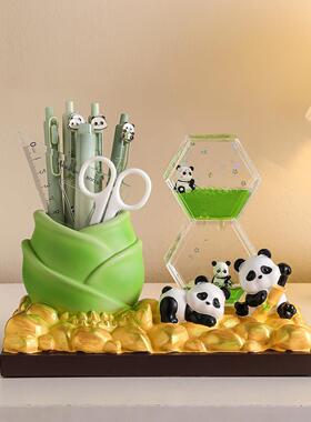 创意熊猫笔筒摆件办公室工位桌面装饰情绪稳定生日礼物实用送女生