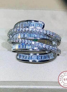 High Quality Interwoven Geometric White Zircon Ring 925 Silv