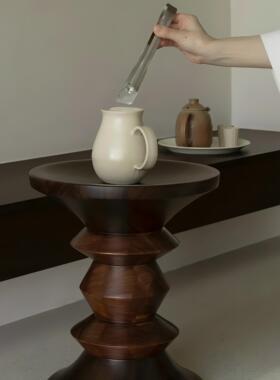 侘寂风实木小茶几客厅覆古角几阳台边几简约圆形实木摆件木墩茶桌