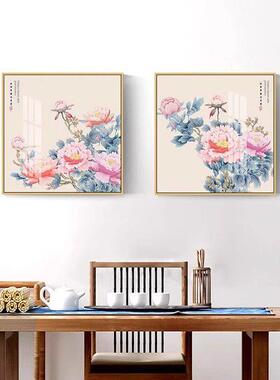 牡丹新中国风书房走廊壁画九鱼画客厅挂画鲜花盛开丰富广场餐厅装