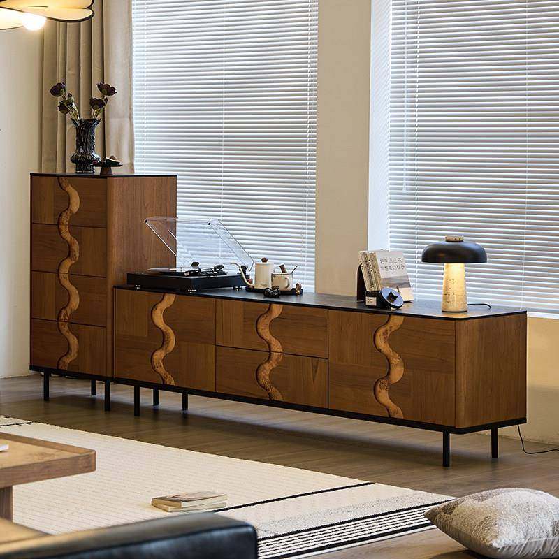 中古风电视柜黑胡桃柚木色实木电视柜覆古侘寂风民宿落地电视机柜,淘宝优惠券,粉丝福利购,淘宝优惠卷