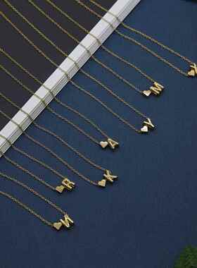 Gold Color Letter Heart Initial Choker Necklace For Women 26