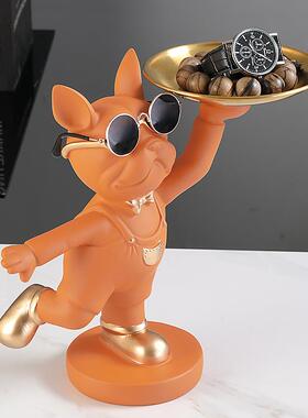 玄关鞋柜552钥收纳盒创意控斗牛犬匙摆件客桌面遥厅器置物盘电视