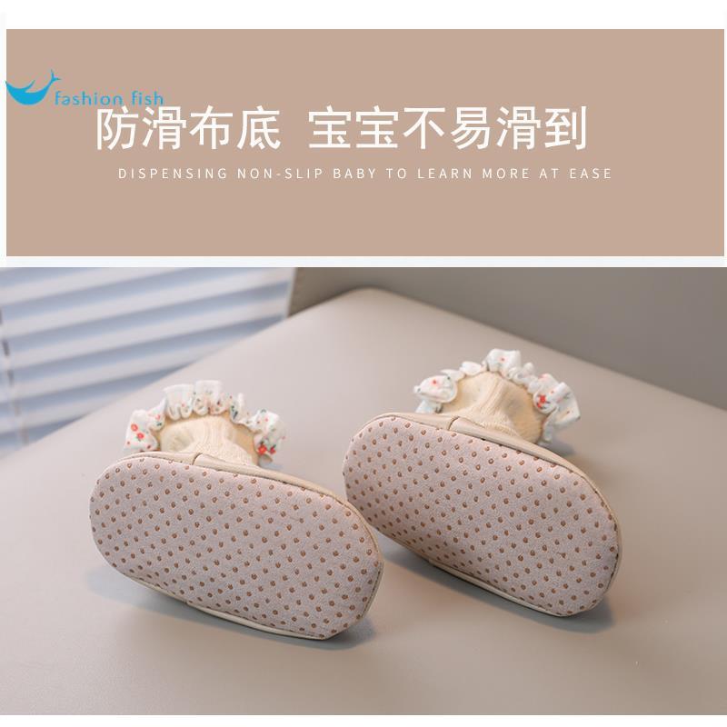 新生婴儿鞋袜女宝宝步前鞋加绒软底地板鞋防掉春秋冬季3-6-12个月 - 图2