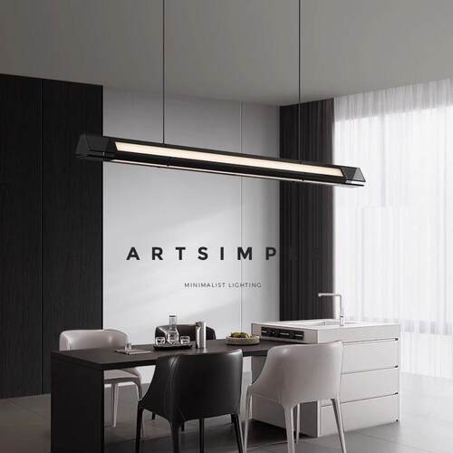 意式轻奢饭厅吊灯高级感玻璃餐桌吊灯现代极简设计师一字长条吊灯 - 图2