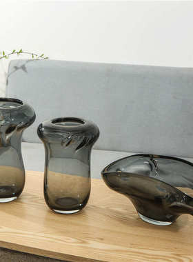 创意透明玻璃花瓶 家居样板房果盘工艺品现代简约客厅套装摆件