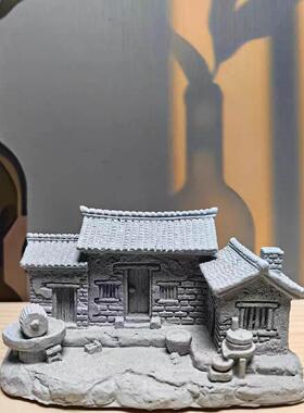 蓝色砂岩人工景观老房子微景观小摆件假山鱼缸景观美化装饰园艺花