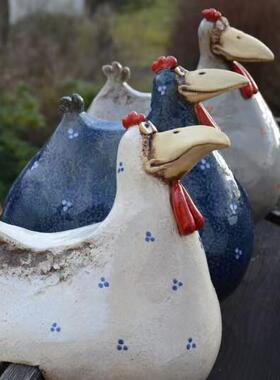 跨境 庭院鸡呆鸡栅栏夹缝母鸡农场户外装饰摆件工艺品树脂摆件