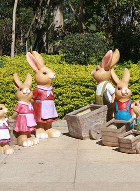卡通花盆兔子摆件户外玻璃钢雕塑园林景观花园庭院幼儿园创意花盆