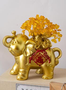 新中式招财进宝福大象树字脂工装艺品品摆件客厅玄关电视柜饰OHD