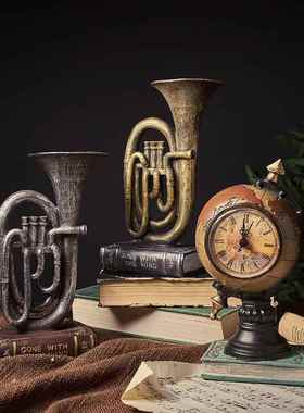 复古小提琴模型树脂摆件办公桌面装饰品咖啡店柜台创意工艺品摆设