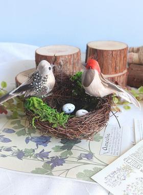 仿真小鸟小麻雀夹子款泡沫羽毛假鸟模型田园庭院美式盆景装饰摆件