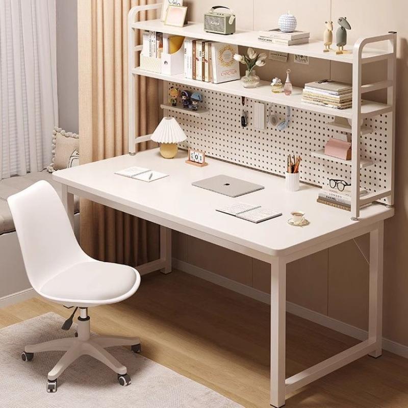 Hole board desk bedroom computer desk bookshelf integrated study table home girls' bedroom cream style small white table
