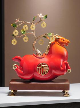 马上有钱招财摆件办公室装饰品高档新中式电视柜客厅乔迁开 业礼