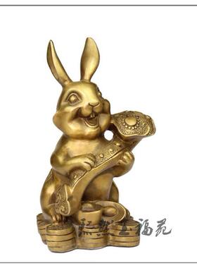 纯铜兔子摆件手拿如意十二生肖兔家居装饰工艺品摆件