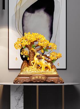 新款直销路路发财水晶发财树招财鹿摆件家居客厅装饰礼品乔迁新居