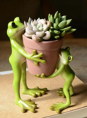 创意小青蛙花盆个性动物装饰品阳台庭院摆件树脂多肉客厅桌面礼物