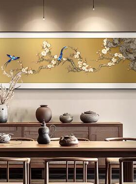 喜上枝头客厅装饰画高级感新中式沙发背景墙挂画横幅喜庆花鸟壁画